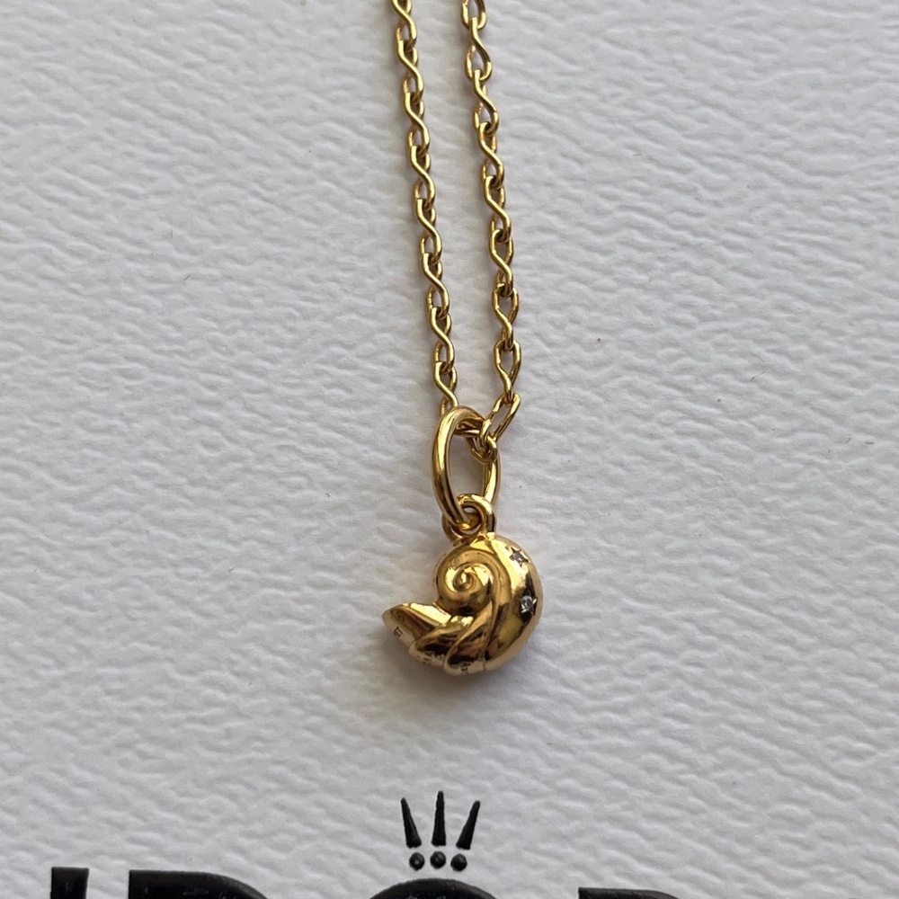 Disney Pandora Little Mermaid Enchanted Shell Dangle Charm Gold Plated Necklace